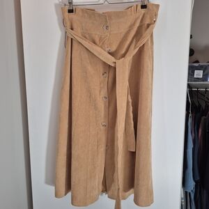 Tan Midi Skirt with Button Detail